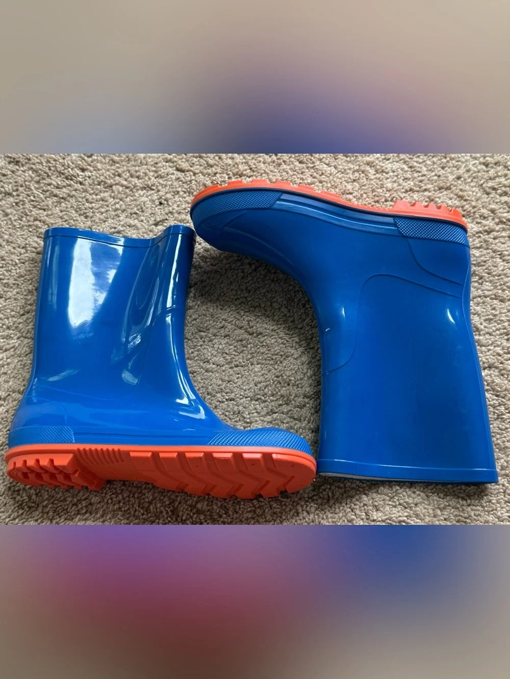 Kids Blue and Orange Rain Boots